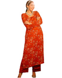 Anni Designer Women'S Rayon Viscose Straight Printed Kurta With Palazzo (Jhol Orange_Xxl_Orange_Xx-Large),Orange,2XL