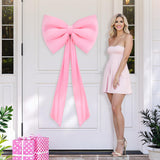 Pink Bow Birthday Decorations Coquette Party Backdrop Big Bow Themed Room Large Bows Wall Decor Ormanents Giant Door Velvet Wedd