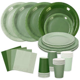 Whaline 96Pcs Sage Green Tableware Set Serves 24 Gradient Green Disposable Dinnerware 24 9 Plates 24 7 Plate 24 9oz Cups 24 Napk