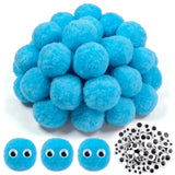 TOAOB 50pcs Large Pom Poms 2 Inch Blue Craft Pom Poms Fuzzy Pompoms Balls with Googly Wiggle Eyes for DIY Crafts Projects Home D
