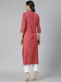 Anni Designer Women'S Cotton Blend Straight Bandhi Printed Kurta (Bandhu Red_Xl_Red_X-Large),Red,XL,Cotton Blend,Straight,kurta