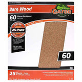 Gator 9 x 11 Bare Wood Sanding Sheets, 60 Grit, 25 Pack