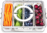 LAYZOO Divided Fridge Storage Boxes With 4 Serving Veggie Tray with Lid and Handle, Fridge Organizer with Removable 4 Compartmen