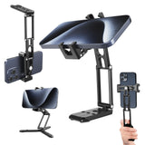 NEEWER Phone Tripod Mount with Cold Shoes, Metal Smartphone Adapter Compatible with iPhone, Multi Angle Tri Fold Cell Phone Hold
