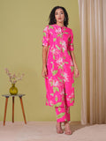 Anni Designer Women'S Rayon Viscose Straight Printed Kurta With Pant (Ladat Pink-Vks03_S_Pink_Small),Pink,S,,,