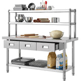 DWVO 60x24in Stainless Steel Table, NSF Metal Prep Worktable with Adjustable Overshelf & 3 Drawers for Kitchen Restaurant Hotel