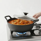 TRILONIUM Triple Seasoned Cast Iron CrockWok Kadhai 26 cms, Capacity 3 litres, 2.5 kgs with Lid