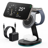 3 in 1 Wireless Charger Charging Station for iPhone,Qi2 Certified 15W Magnetic Charging Stand for Mag-Safe with 30W USB C Adapte