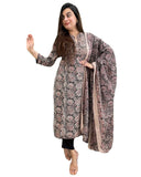 Anni Designer Women'S Rayon Blend Straight Printed Kurta With Pant & Dupatta (Vaarahi Black_Xl_Black_X-Large),Black,XL