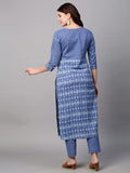 Anni Designer Women'S Cotton Blend Printed Straight Kurta With Pant (Kundal Blue_Xxl_Blue_Xx-Large),Blue,2XL,Cotton Blend,Regular,Pants