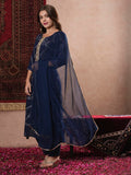 Anni Designer Women'S Cotton Blend Straight Printed Kurta With Pant & Dupatta (Manini Blue_Xl_Blue_X-Large),Blue,XL,,,