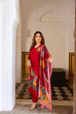 Anni Designer Women'S Rayon Viscose Straight Printed Kurta With Pant & Dupatta (Uranchu Red_Xl_Red_X-Large),Red,XL,,,