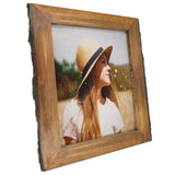 IKEREE 8.5x11 Picture Frames with Bark Edges, Rustic Wood Photo Frame for Tabletop or Wall Display, Natural Brown