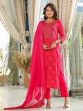 Anni Designer Women'S Cotton Blend Straight Printed Kurta With Pant & Dupatta (Nov-Pink-Nwg_M_Pink_Medium),Pink,M,,,