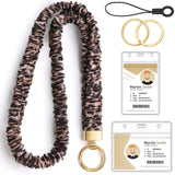 HONSIO Scrunchie Teacher Lanyards for ID Badges Cute Neck Lanyard for Keys Stretchy Straps with Card Holder for Women, Leopard