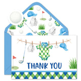 Whaline 50 Pack Golf Baby Shower Thank You Cards Greeting Card with Envelopes Stickers Blue Green Golf Ball Club Glove Hat Cloth