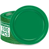 QZYL 100 Piece Green Paper Plates - 9 Heavy Duty Round Party Dinner Plates for Daily Use, Birthdays, Picnics & Camping