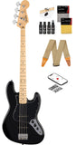 Fender Standard Jazz Bass - Black Bundle with Strap, Guitar Cleaning Kit and Austin Bazaar Instructional Video