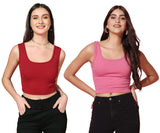 Toplot Women'S Combo Solid Ribbed Scoop Neck Sleeveless Slim Fit Tank Top Pack Of 2 (Combo-5069-Mrn-Pnk-Xl),Maroon-Pink,,B0CG5KCKV9