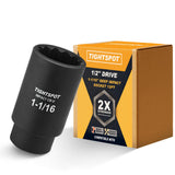 TIGHTSPOT 1/2 Inch Drive 1-1/16 Inch Deep Impact Socket with Anti-Rounding 12 Point Design, Heat-Treated CRV Steel