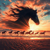 KEYIFA Horse Diamond Art Kits, 5D DIY Diamond Painting for Adults, Round Full Drill, Beach Landscape Diamonds Dots Mosaic Painti