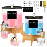 Laundry Detergent Dispenser Set 2 Pack Large & Small Liquid Laundry Soap Dispensers with Bamboo Stands Acrylic Laundry Detergent