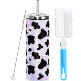 Gejoy Cow Print Water Bottle 20 oz Bling Rhinestone Tumbler Cup for Women Cowgirl with Lid Straw Stainless Steel Vacuum Insulate