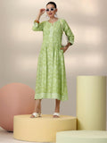 Libas Women'S Cotton A-Line Midi Dress (37226_Green Green 2Xl