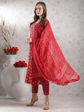 Anni Designer Women'S Rayon Blend Straight Printed Kurta With Pant & Dupatta (Maasa Red-Vks02_S_Red_Small),Red,S,,,