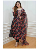 Gosriki Women'S Cotton Blend Printed Straight Kurta With Pant & Dupatta (Muni Navy Blue-Gs_Xl_Navy Blue_X-Large),Navy Blue,,B0C9QSK2K1