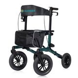 ELENKER All-Terrain Rollator Walker with Non-Pneumatic Tire 12Front Rubber Wheels, Compact Folding Design for Seniors, Green