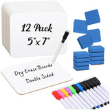 Affrolling 12 Sets Small Whiteboard Dry Erase Boards 5 x7 Mini Double Sided Dry Erase Lap Boards with Markers Erasers Pen Hold