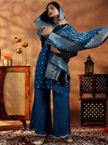 Libas Womens Woven Design Silk Blend Straight Kurta With Palazzos And Dupatta Blue 2Xl