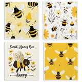 LARTSFRO Bee Flower Yellow Swedish Dishcloths for Kitchen, Swedish Dish Cloths for Bee Happy, Papaya Reusable Paper Towels, 4 Pa
