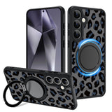 Fiyart Designed for Samsung Galaxy S24 Case Leopard Ring Holder Kickstand Magnetic Bumper Compatible with MagSafe Camera Lens Pr