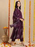 Anni Designer Women'S Rayon Blend Anarkali Printed Kurta With Pant & Dupatta (Gangori Wine-Vks01_3Xl_Wine_Xxx-Large),Wine,3XL,,,