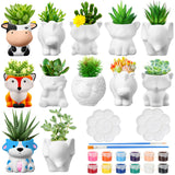 Hushee 12 Sets DIY Ceramic Succulent Pots Ready to Paint Animal Planters Unpainted Plant Flower Pots Bulk with Drainage Hole and