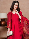 Anni Designer Women'S Rayon Blend Solid Anarkali Kurta With Pant & Dupatta (Magic-Red-Nb_Xl_Red_X-Large),Red,XL,,,