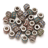 Kissitty 50-Piece 9x7mm Antique Silver Plated Large Hole Rondelle with Leaf Pattern European Rhinestone Beads Random Mixed Color