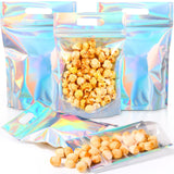 Teenyyou 60 Pcs Iridescent Sealing Gift Bags Bulk Plastic Holographic Party Favor Bags with Handles Colorful Candy Treat Goodie