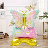 Atpata Funky 5Feet Tall Butterfly Foil Balloon Standee with Pastel Floral Base SelfStanding Balloon Decor for Garden Parties,