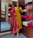 Gosriki Women'S Rayon Viscose Embroidered Straight Kurta With Pant & Dupatta (Hatbol Yellow-Gs_L_Yellow_Large),Yellow,,B0DTK4XNRZ