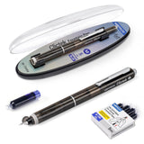 WRITECH Clictek Fountain Pen Retractable: Medium Nib Blue Ink Transparent Barrel Includes 5 Refillable Ink Cartridges, Smooth Wr