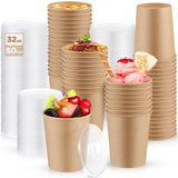 Sabary 50 Pack 32oz Paper Soup Containers with Lids, Disposable to Go Soup Bowls, Ice Cream Cups, Take out Food Storage Containe