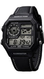 Shri Sawariya Collection Men'S Digital World Time Wrist Watch With Leather Strap, Alarm, Chronograph, Illuminator, Water Resista