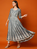 Anni Designer Women'S Georgette Chikankari Embroidered Anarkali Kurti (Kari Grey-Grt_Xxl_Grey_Xx-Large),Grey,2XL,Georgette,Anarkali,
