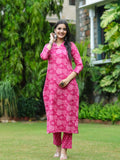 Anni Designer Women'S Cotton Blend Straight Printed Kurta With Pant (Chandar Pink_L_Pink_Large),Pink,L,,,