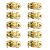 Karlstone 10 Pack Bedroom Door Knobs,Polished Brass Door Knob,Bedroom Locks for Doors,Door Knobs Interior for Bathroom