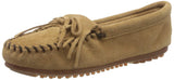 Minnetonka Women's Kilty Suede Hardsole Moccasin, Taupe, 7 M US