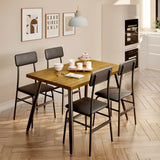 Gizoon 5 Piece Dining Table Set for 4, Modern Metal & Wood Kitchen Dinner Table with 4 Chairs, Space-Saving Dining Room Furnitur